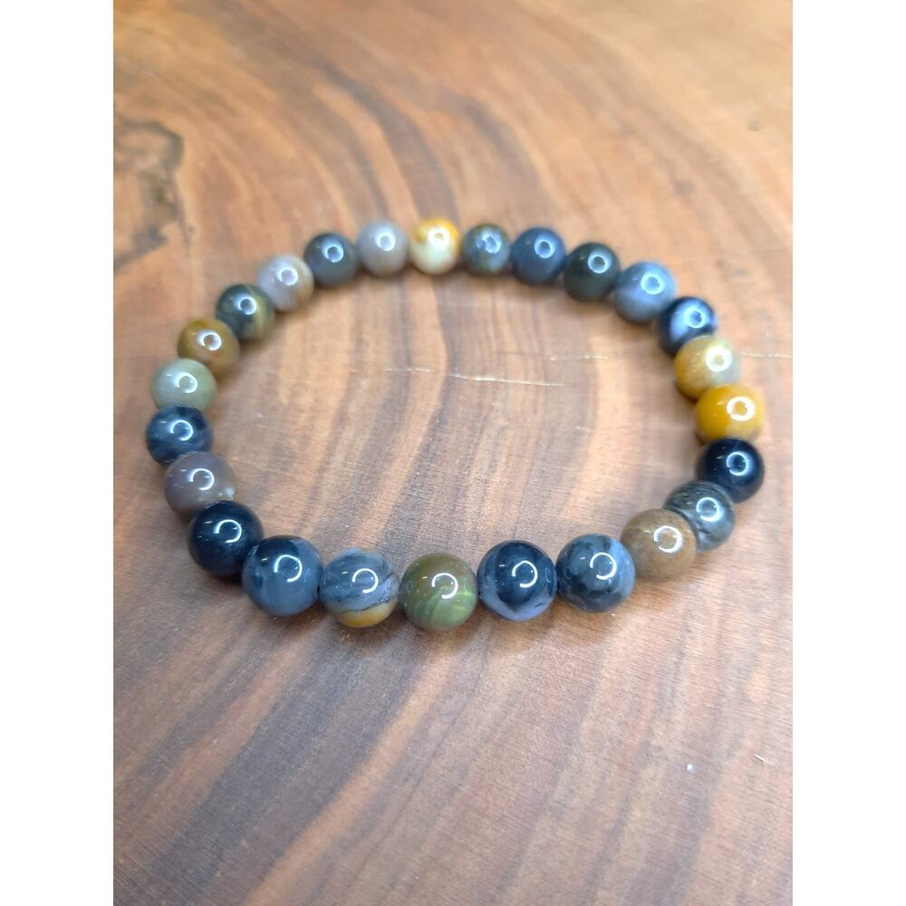Artisan Earthy Agate Stretch Bracelet Glossy 8mm Beaded Gemstone Boho Unisex NEW